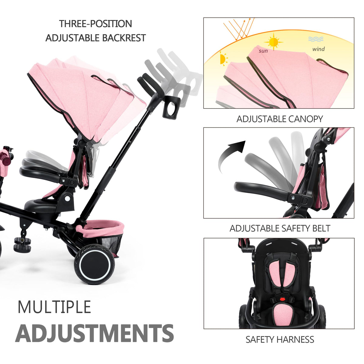 8 in 1 Toddler Tricycle with Push Handle B840