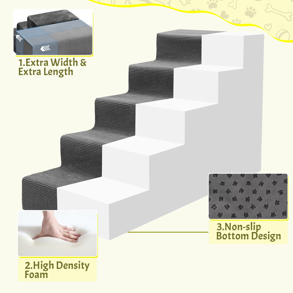 23”H Grey 5 Steps Non-Slip Foam Pet Stairs R93235