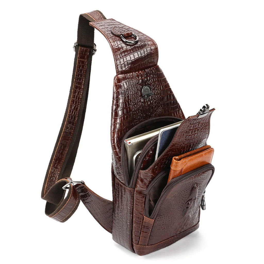 Crocodile Leather Sling Bag with Leather Strap L496999