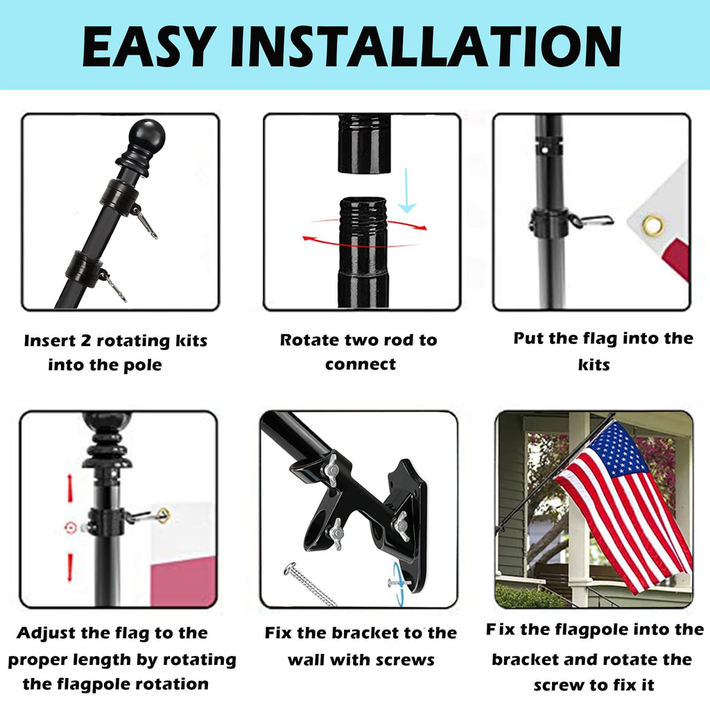 6FT Tangle Free Spinning Metal Flag Pole Kit with 3x5 Flag R79440
