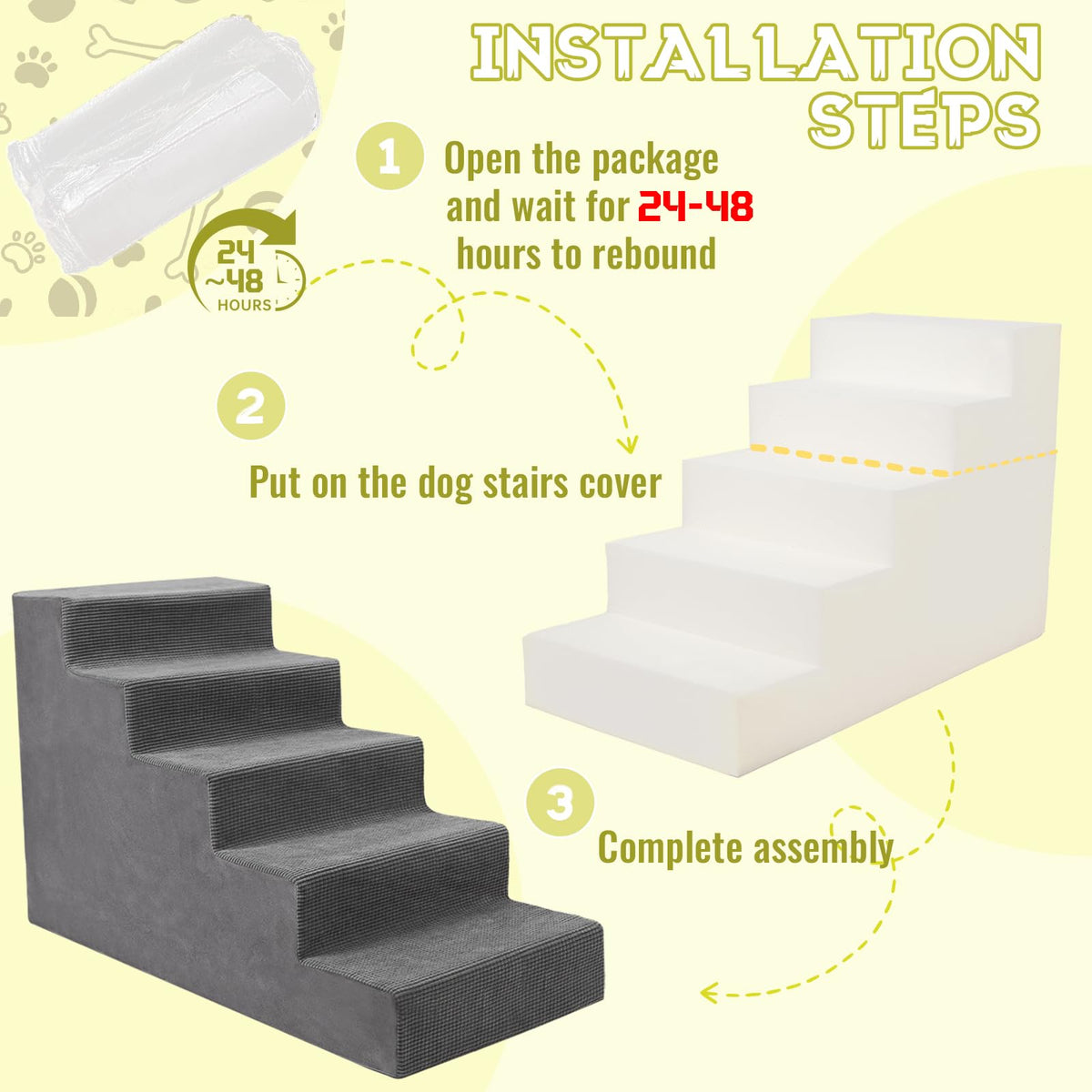 23”H Grey 5 Steps Non-Slip Foam Pet Stairs R93235
