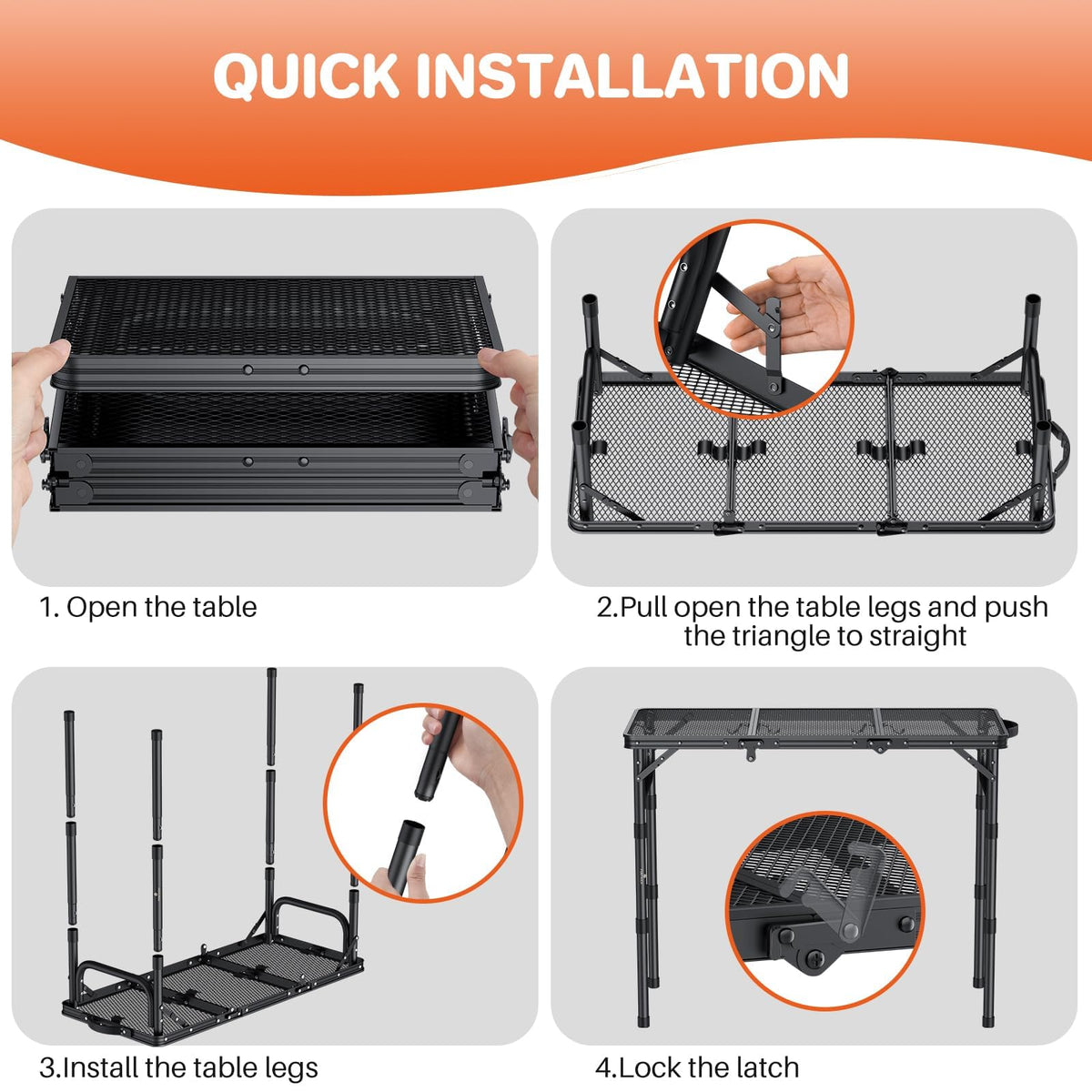 Folding Grill Table 3ft 3 Adjustable Heights Black B898748