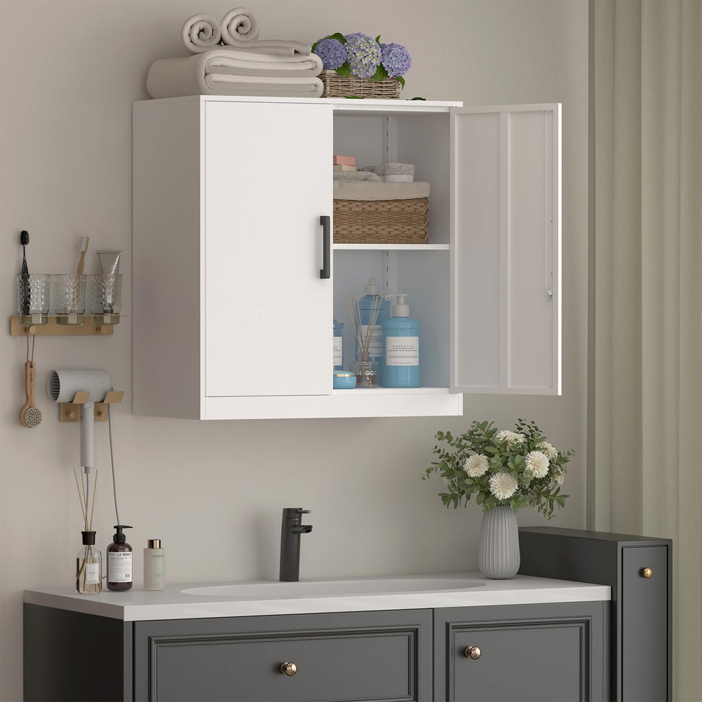 Lockable White Wall Cabinet with Adjustable Shelf T798