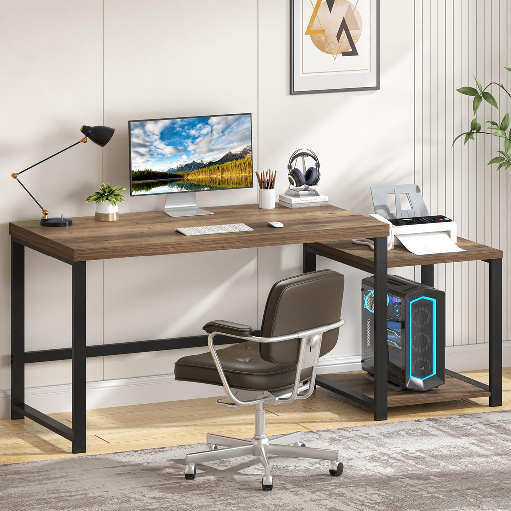 63 Inch Wood Computer Desk with Storage Shelves V77425