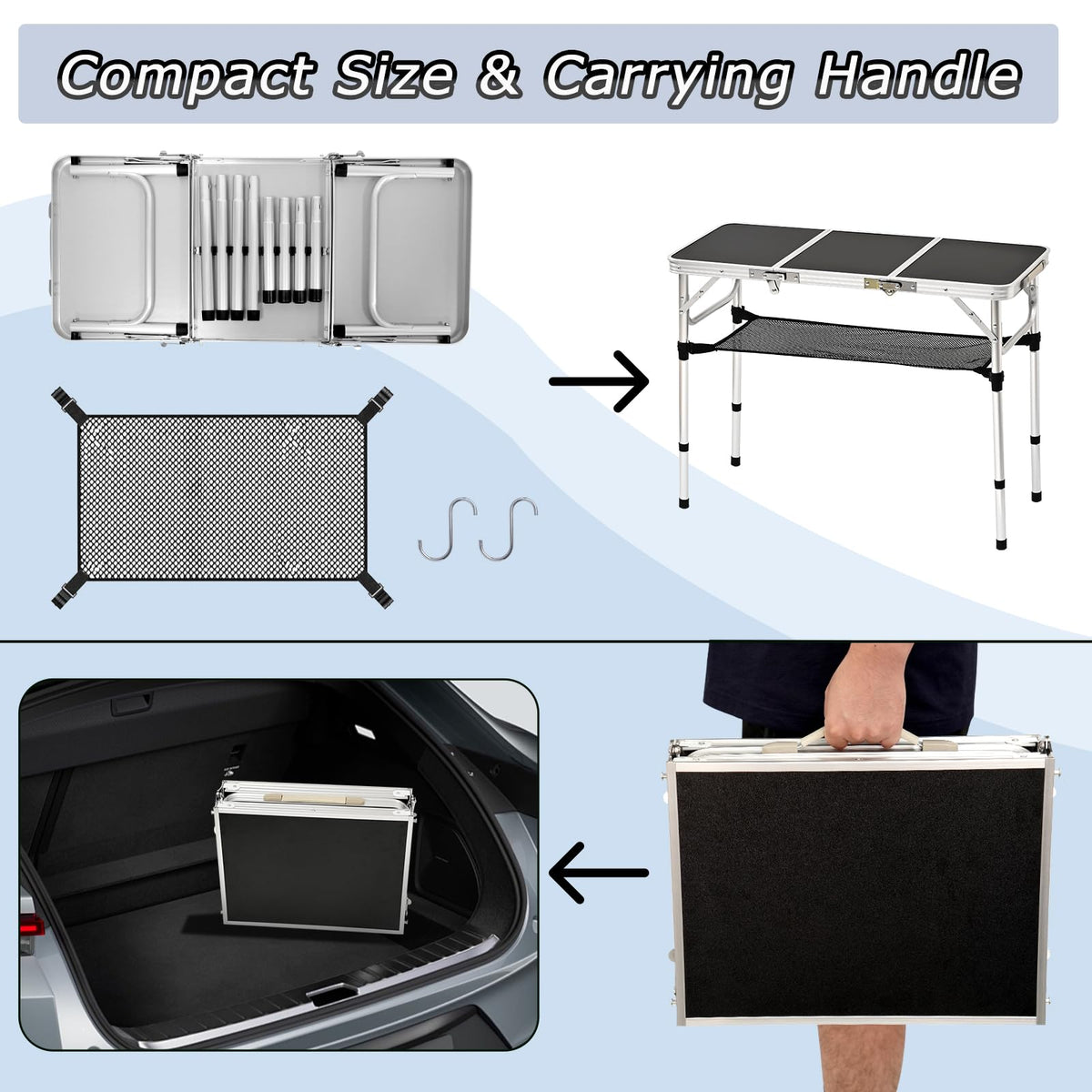 3ft Folding Camping Table with Storage Net J797