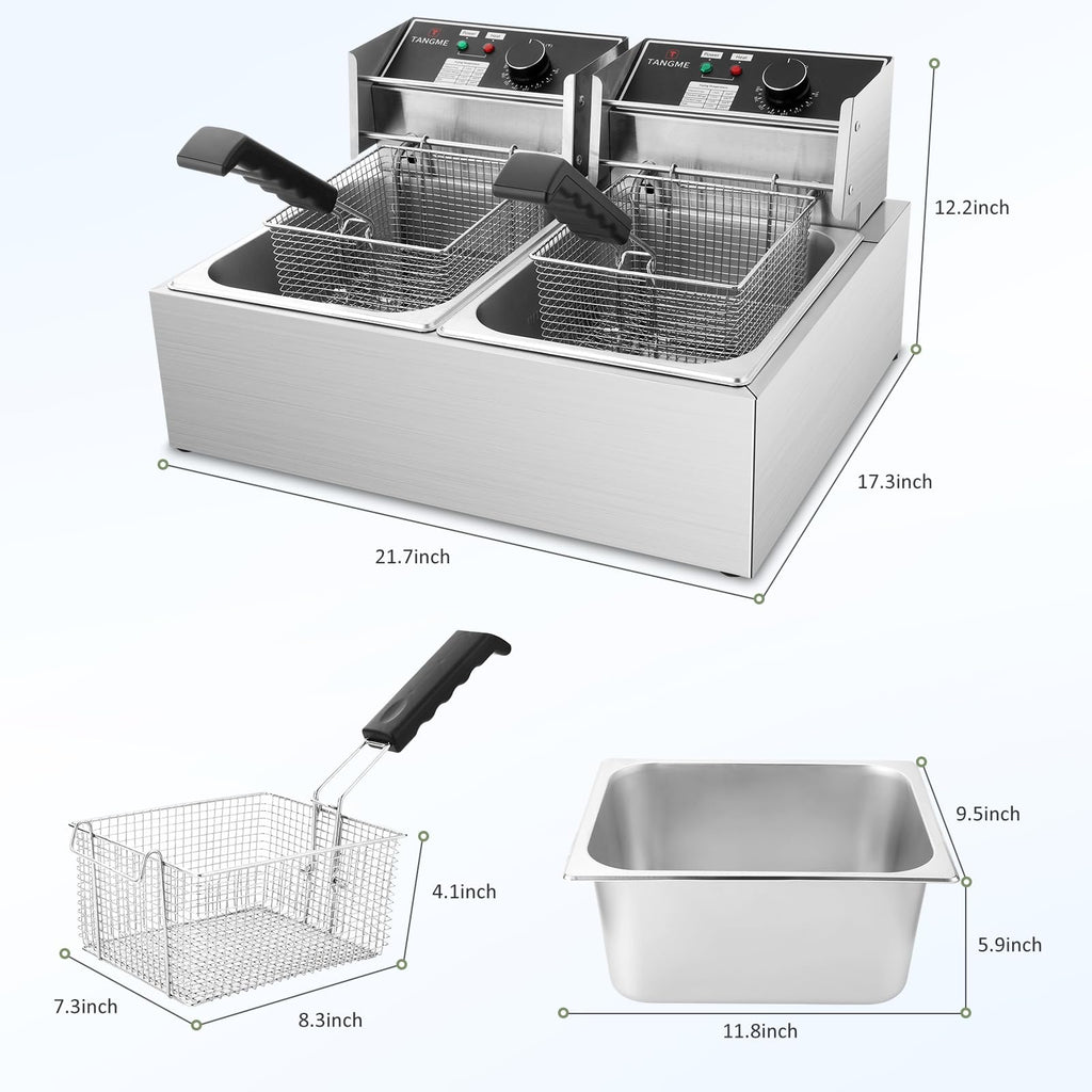Commercial 3400W Electric Deep Fryer with 2x6.35QT Baskets U434116