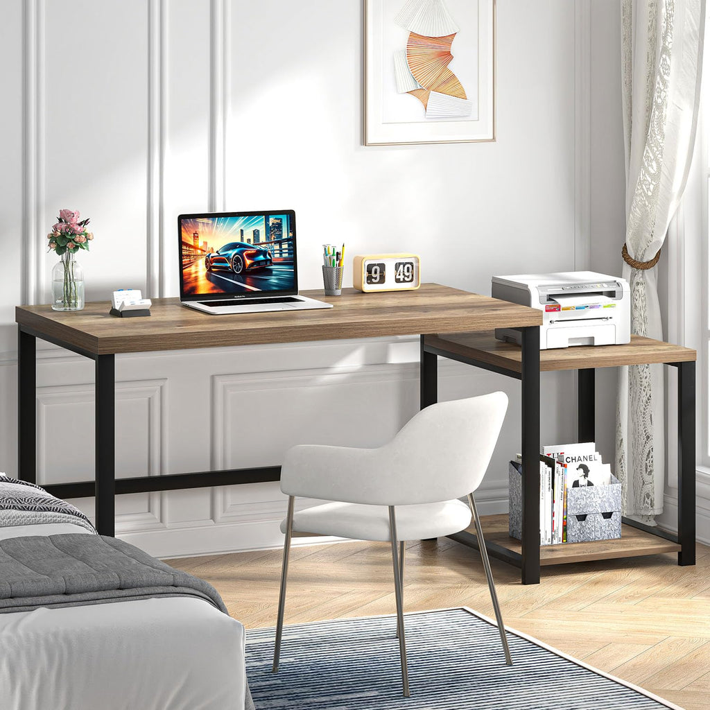 63 Inch Wood Computer Desk with Storage Shelves V77425