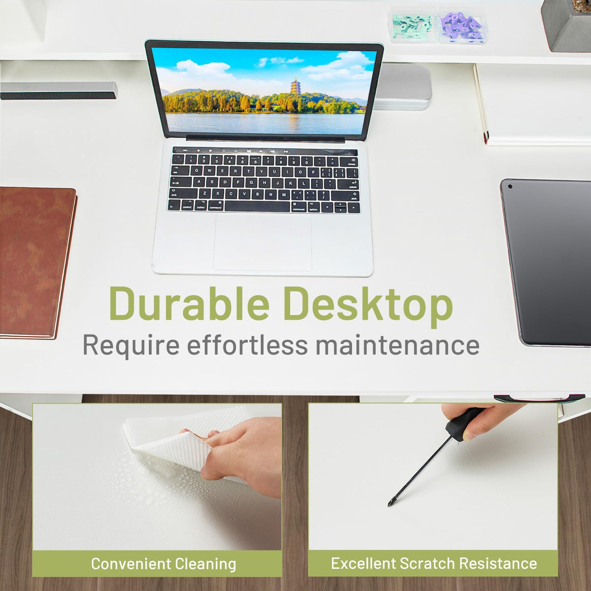 White Desk with Drawer and Keyboard Tray S152