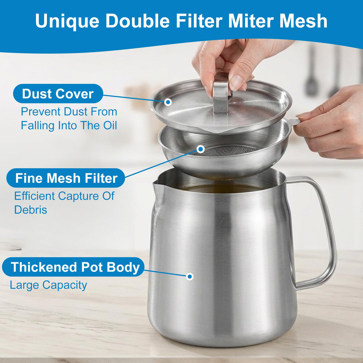 68oz Stainless Steel Oil Filter Pot with Fryer Basket G1637