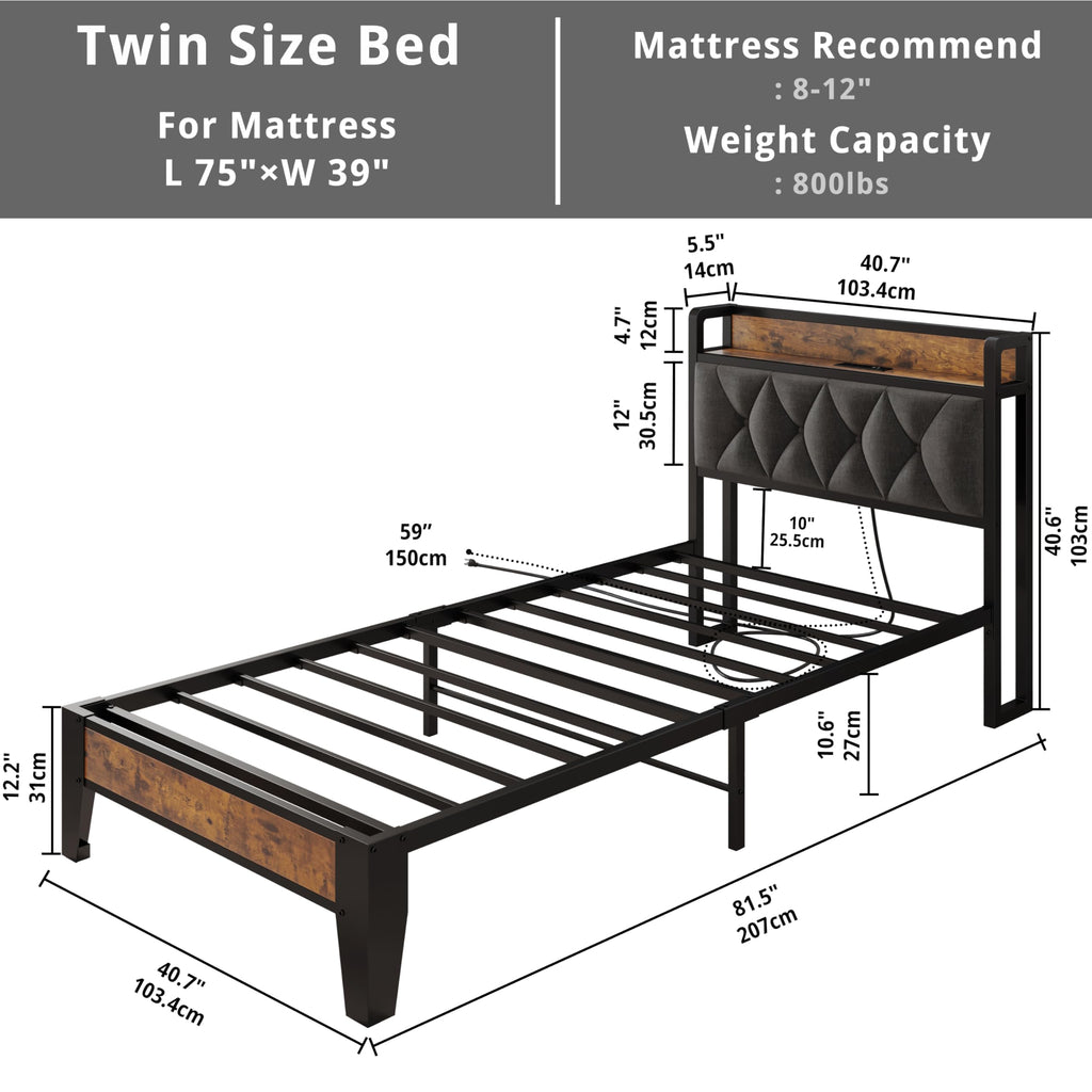 Twin Bed Frame with Storage Headboard M173