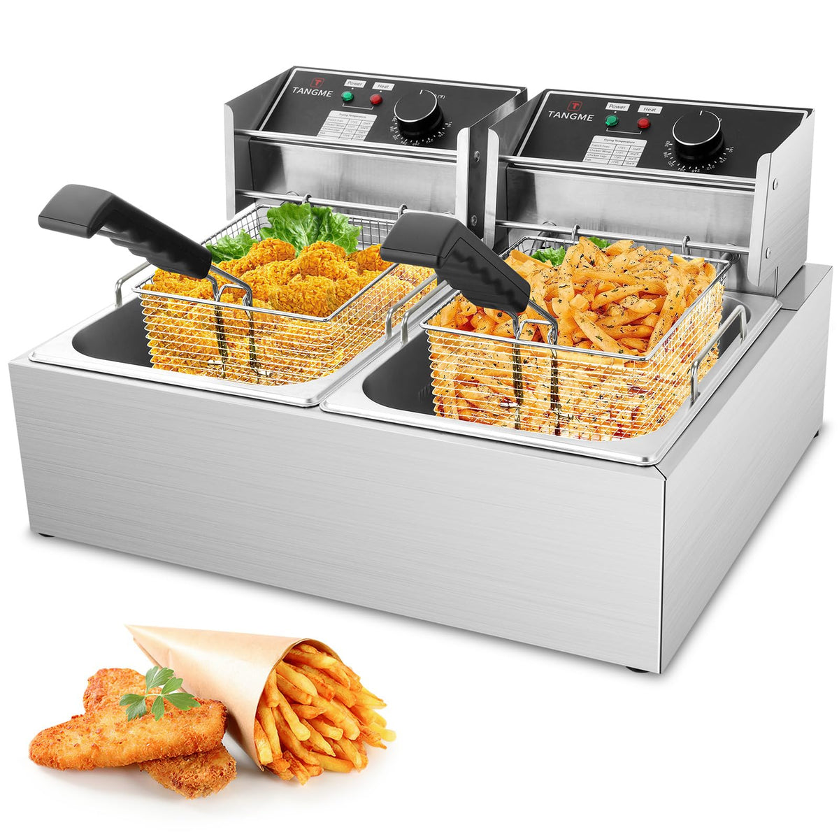 Commercial 3400W Electric Deep Fryer with 2x6.35QT Baskets U434116