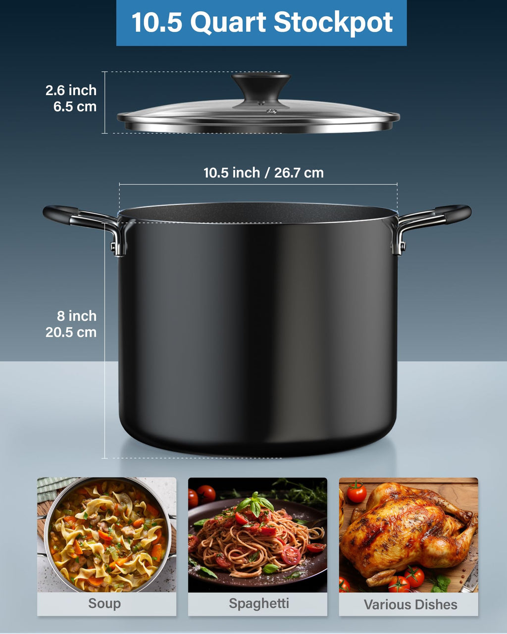 10.5 Quart Non Stick Stock Pot with Lid G451