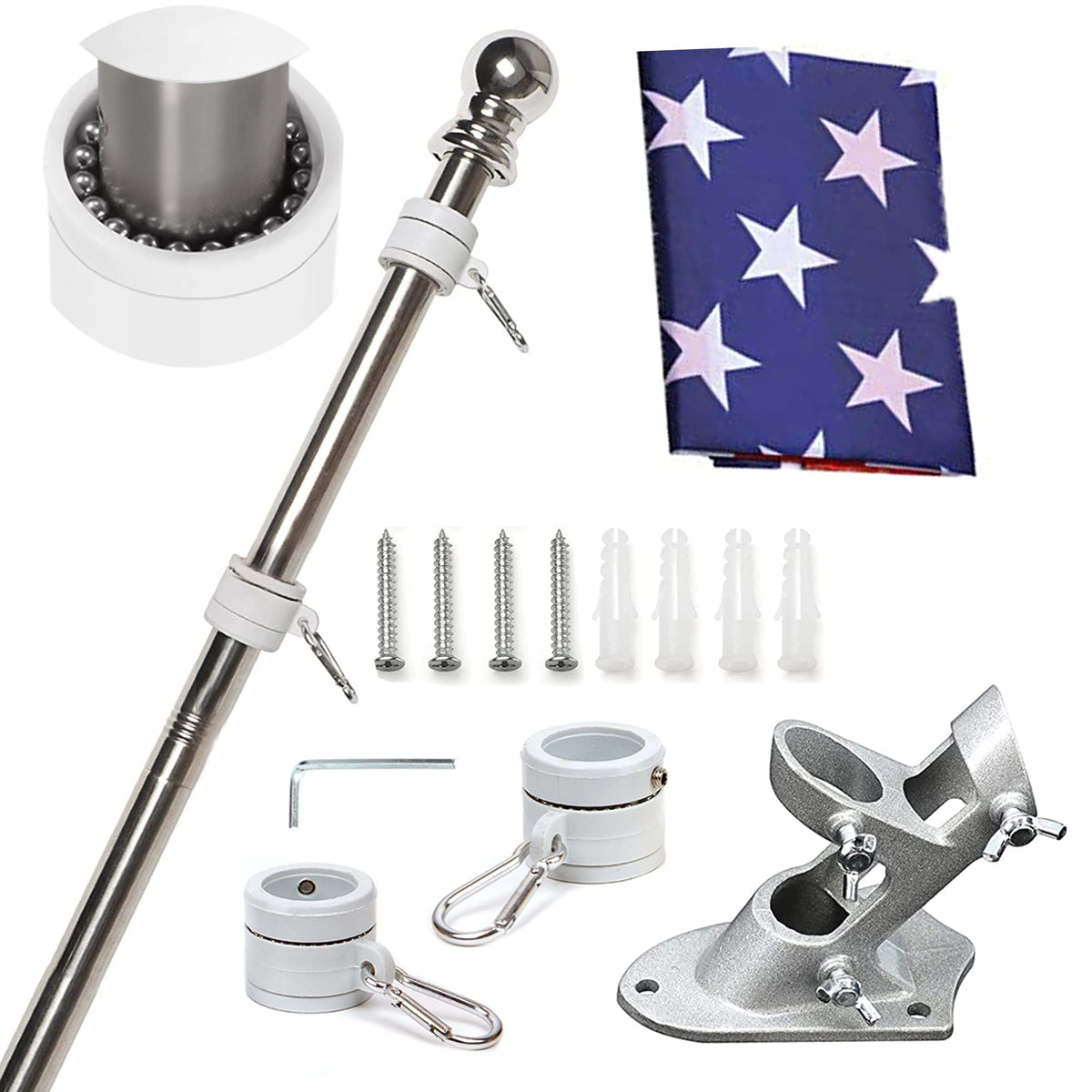 6FT Tangle Free Spinning Metal Flag Pole Kit with 3x5 Flag R79440