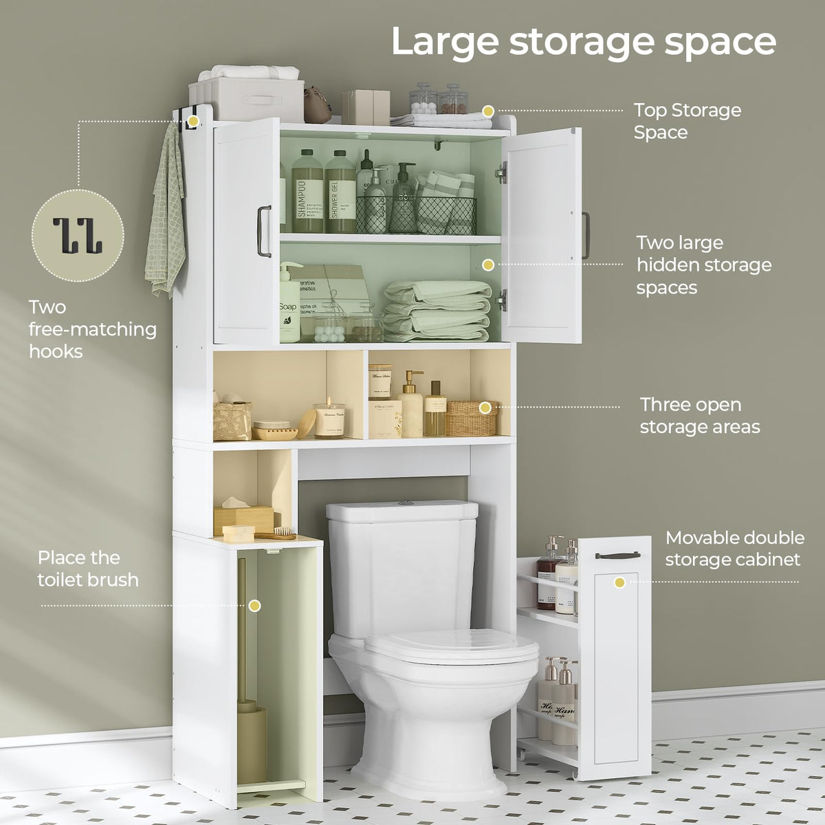 White Over The Toilet Storage Cabinet with Adjustable Shelf U30981