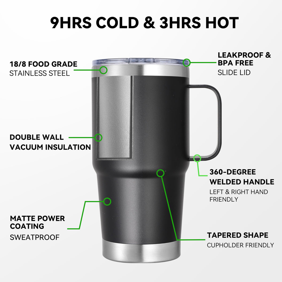 20 oz Stainless Steel Insulated Tumbler with Handle Lid and Straw Q7383