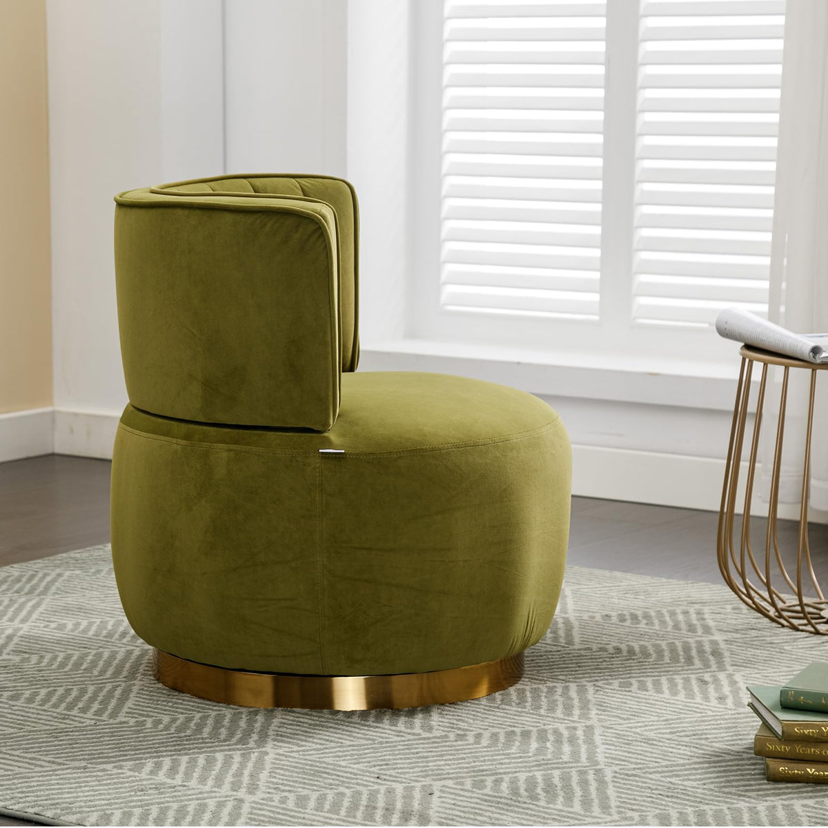 Green Velvet Swivel Barrel Chair N4317