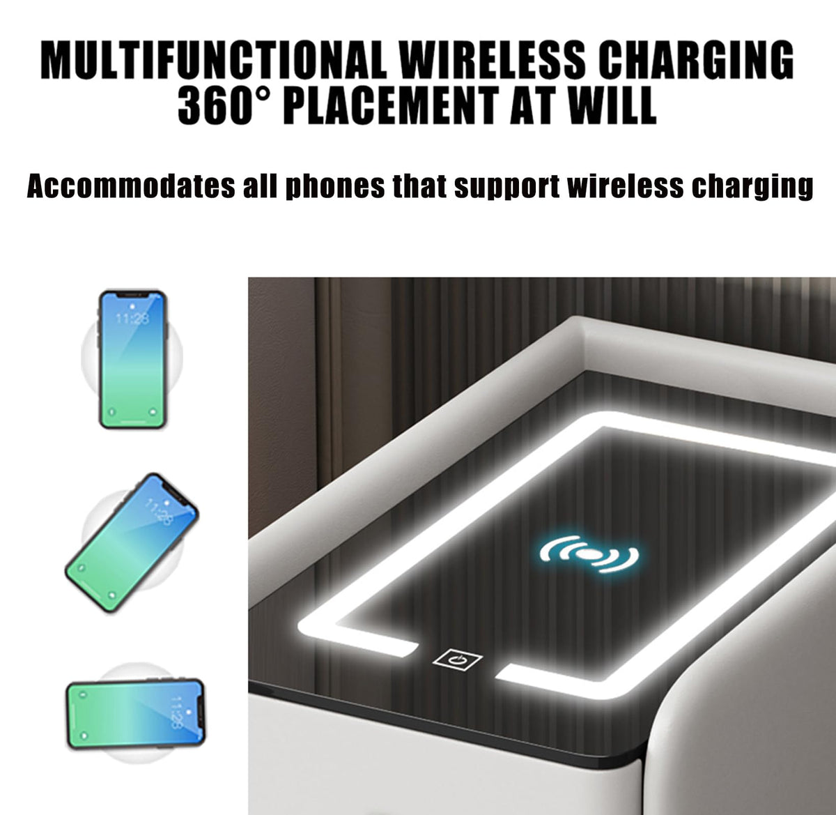 Gray 3 Tier Nightstand with Wireless Charging and Fingerprint Lock J1447