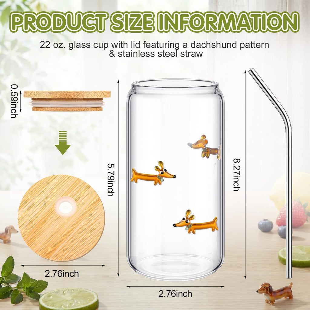22 oz Dachshund Glass Cup with Lid Straw G93262