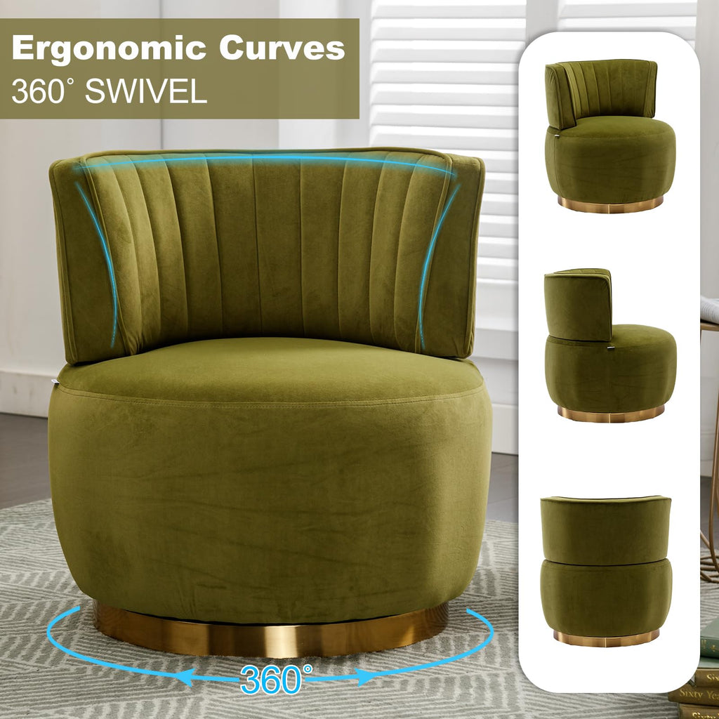 Green Velvet Swivel Barrel Chair N4317