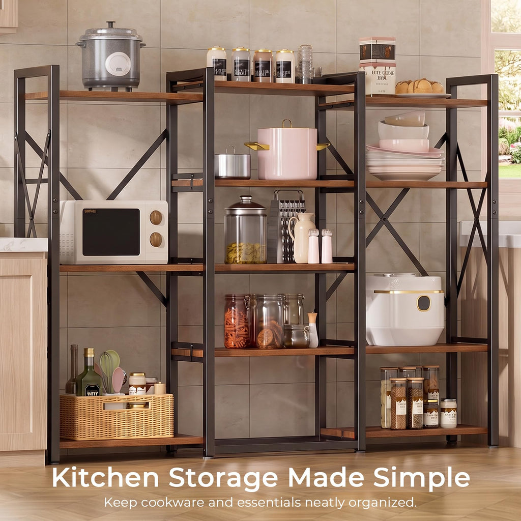 5-Tier Rustic Brown Bookshelf with Metal Frame Q200160