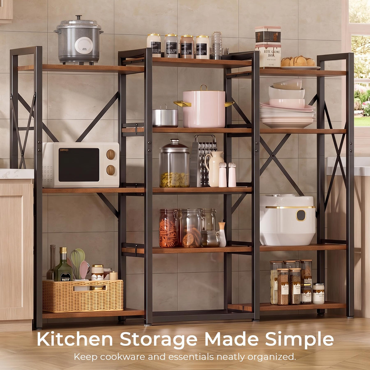5-Tier Rustic Brown Bookshelf with Metal Frame Q200160