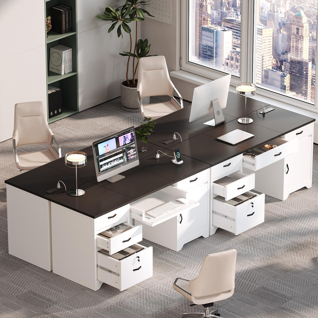 White Office Desk with Lockable Drawers and Charging Station B223