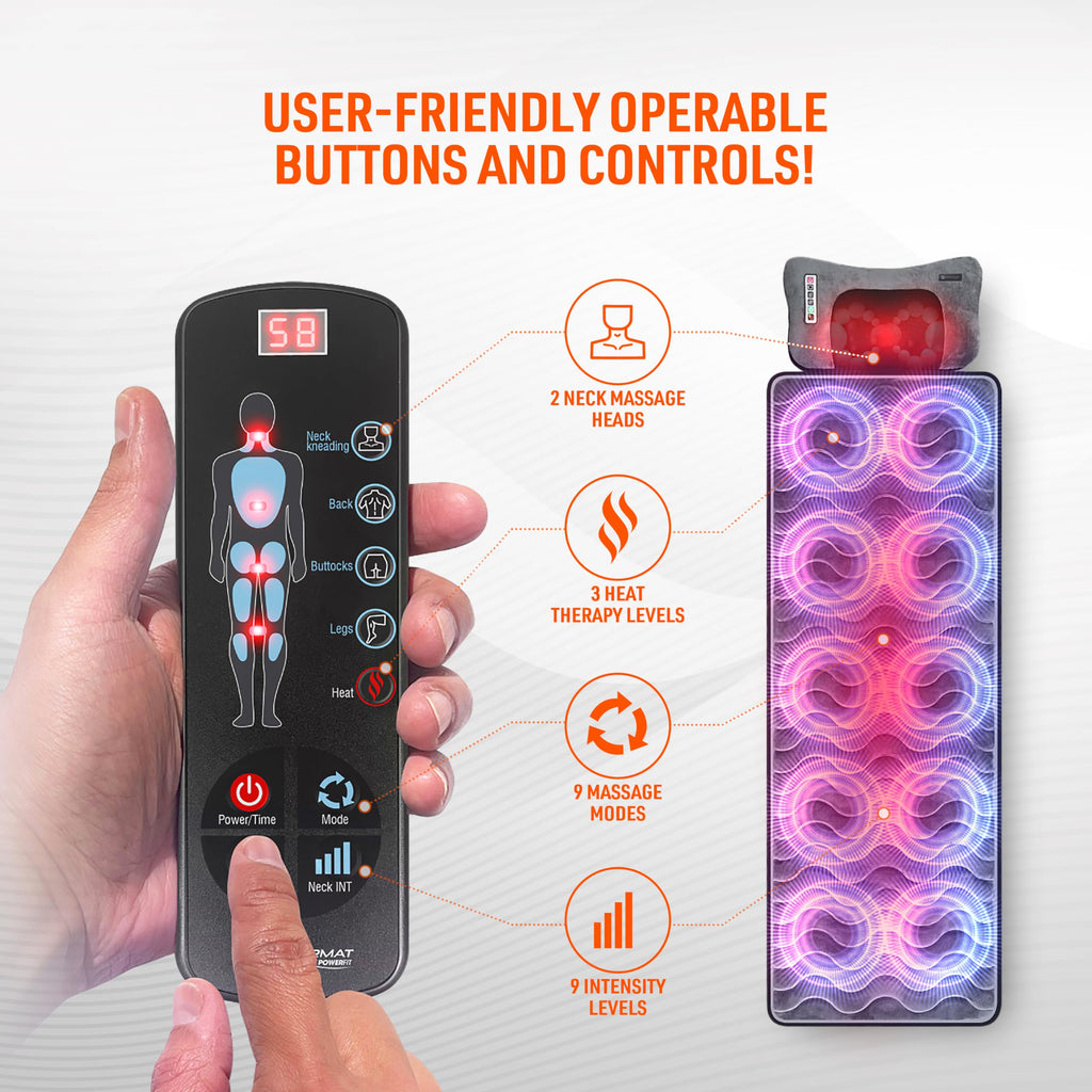 Full Body Massage Mat with Detachable Massage Pillow, 9 Intensity Levels, 9 Massage Modes & 3 Heat Settings J559
