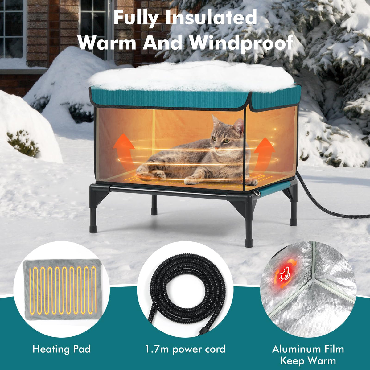 Insulated Heated Cat House with Heating Pad H190