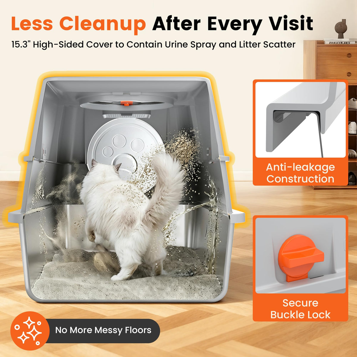 XL Stainless Steel Litter Box with Lid H119633
