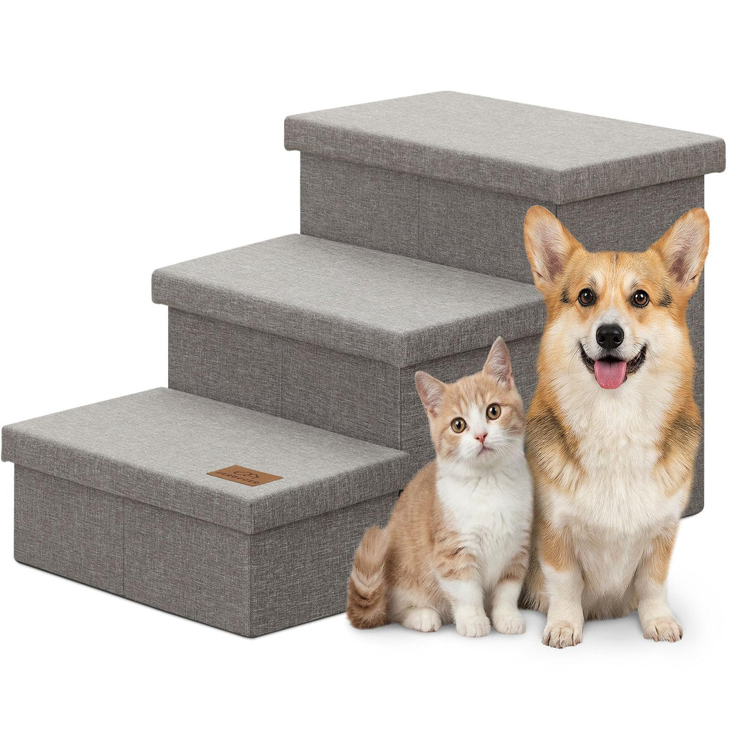 Grey 3 Steps Dog Stairs with Storage F77398