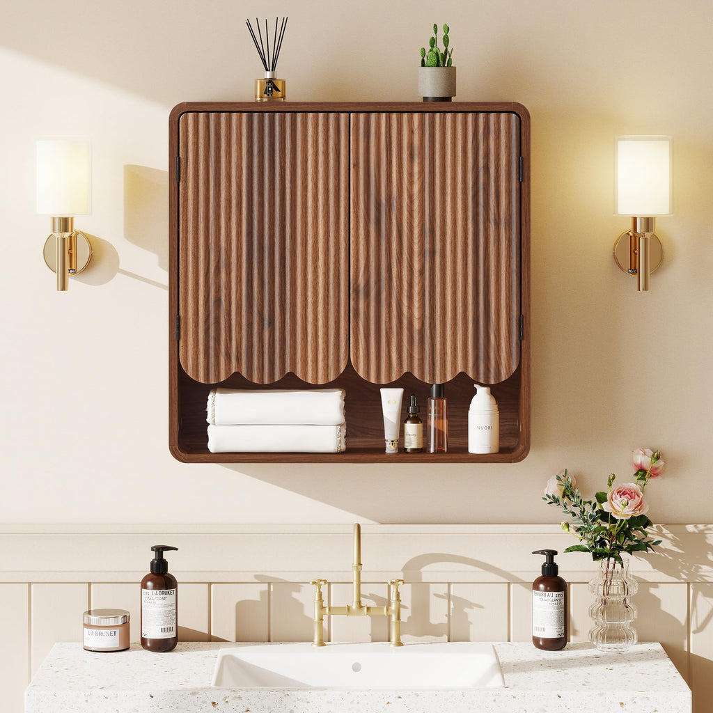 Walnut Fluted Bathroom Wall Cabinet Q7182