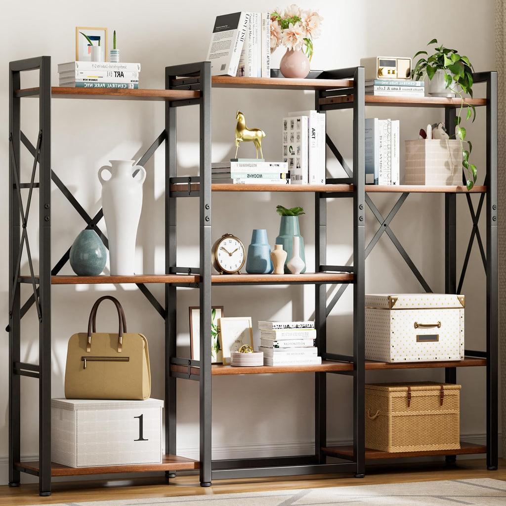 5-Tier Rustic Brown Bookshelf with Metal Frame Q200160