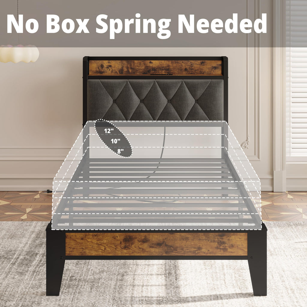 Twin Bed Frame with Storage Headboard M173