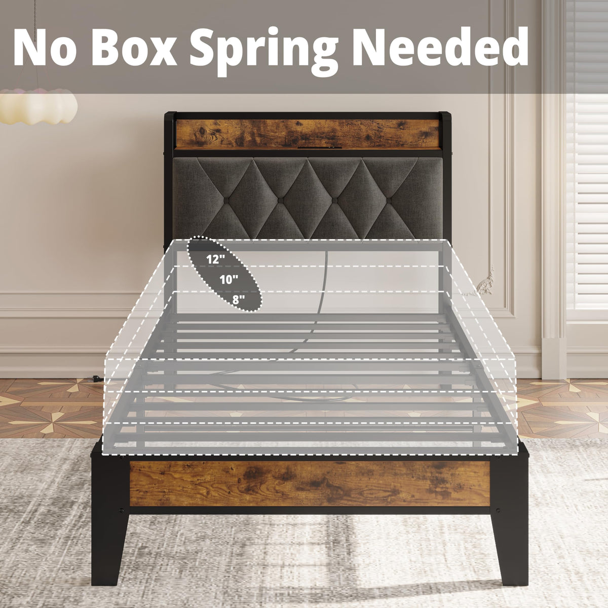 Twin Bed Frame with Storage Headboard M173