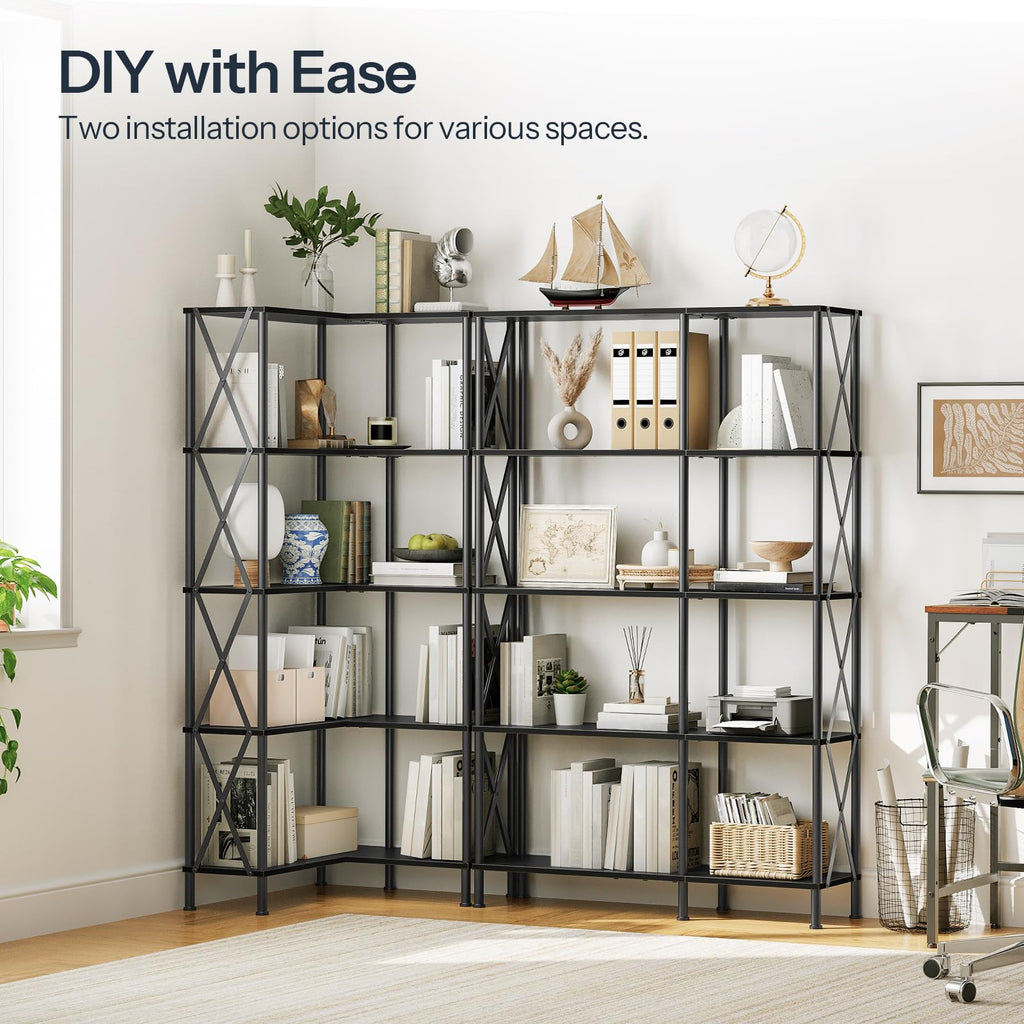 Black 5-Tier L-Shaped Corner Bookshelf X80751