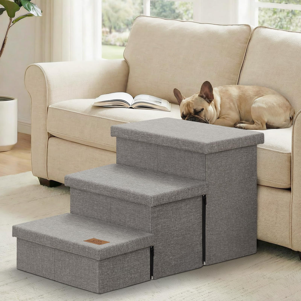 Grey 3 Steps Dog Stairs with Storage F77398