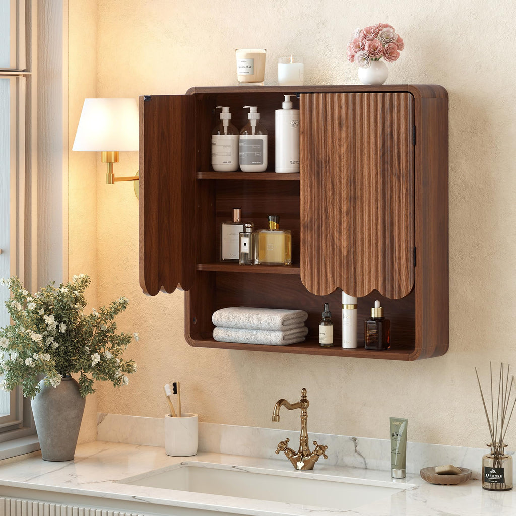 Walnut Fluted Bathroom Wall Cabinet Q7182