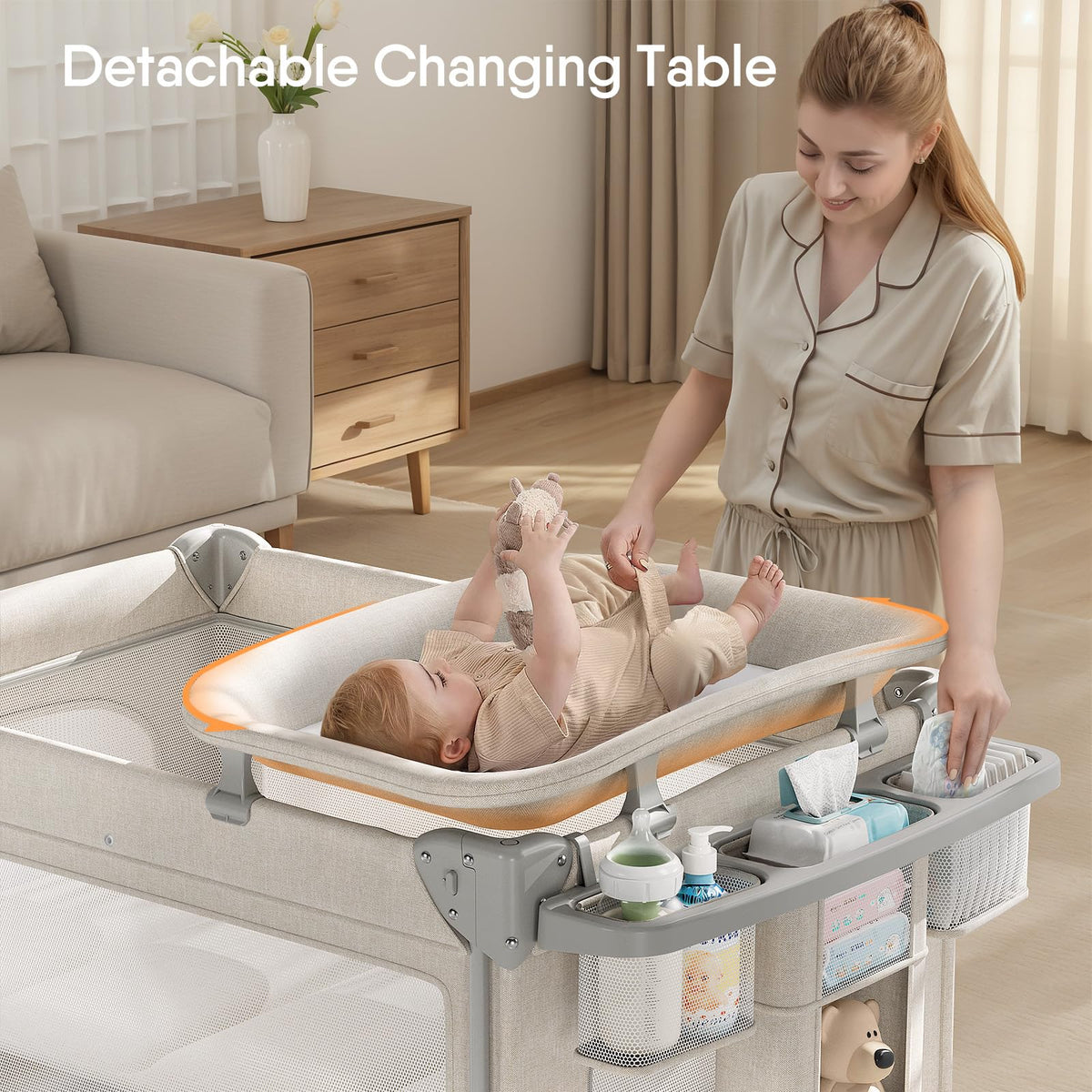 Baby Bassinet, Pack and Play, Bedside Crib Sleeper, Diaper Changer X66368
