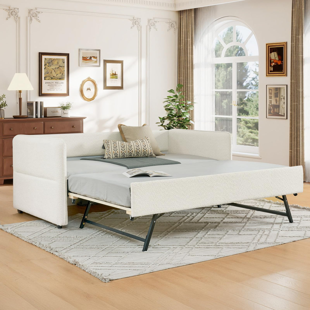 Twin Size Beige Boucle Upholstered Daybed with Trundle L903661