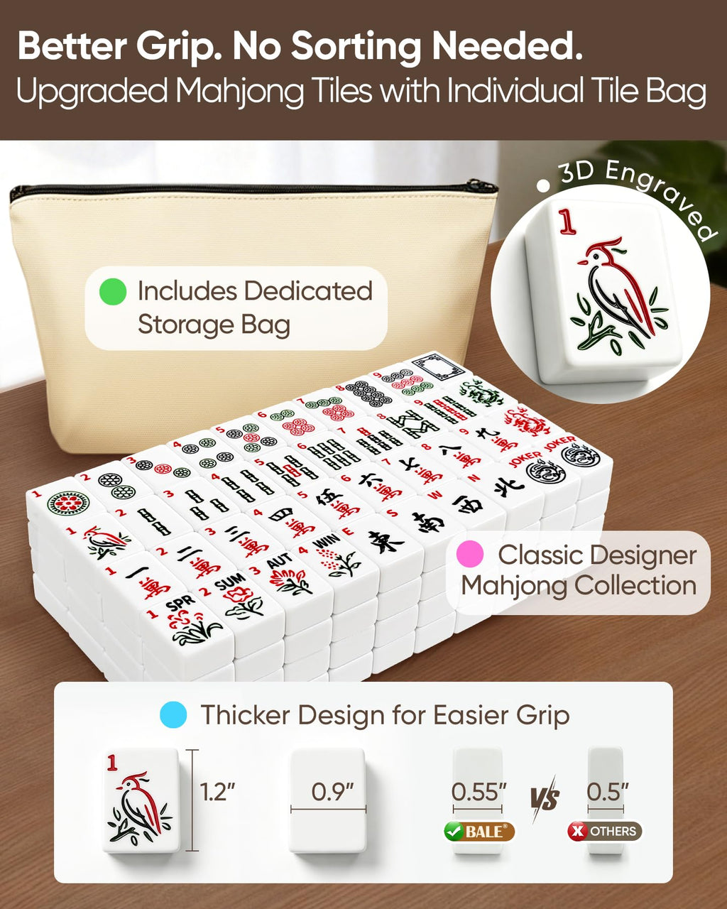 American Mahjong Tile Set with Game Accessories X480