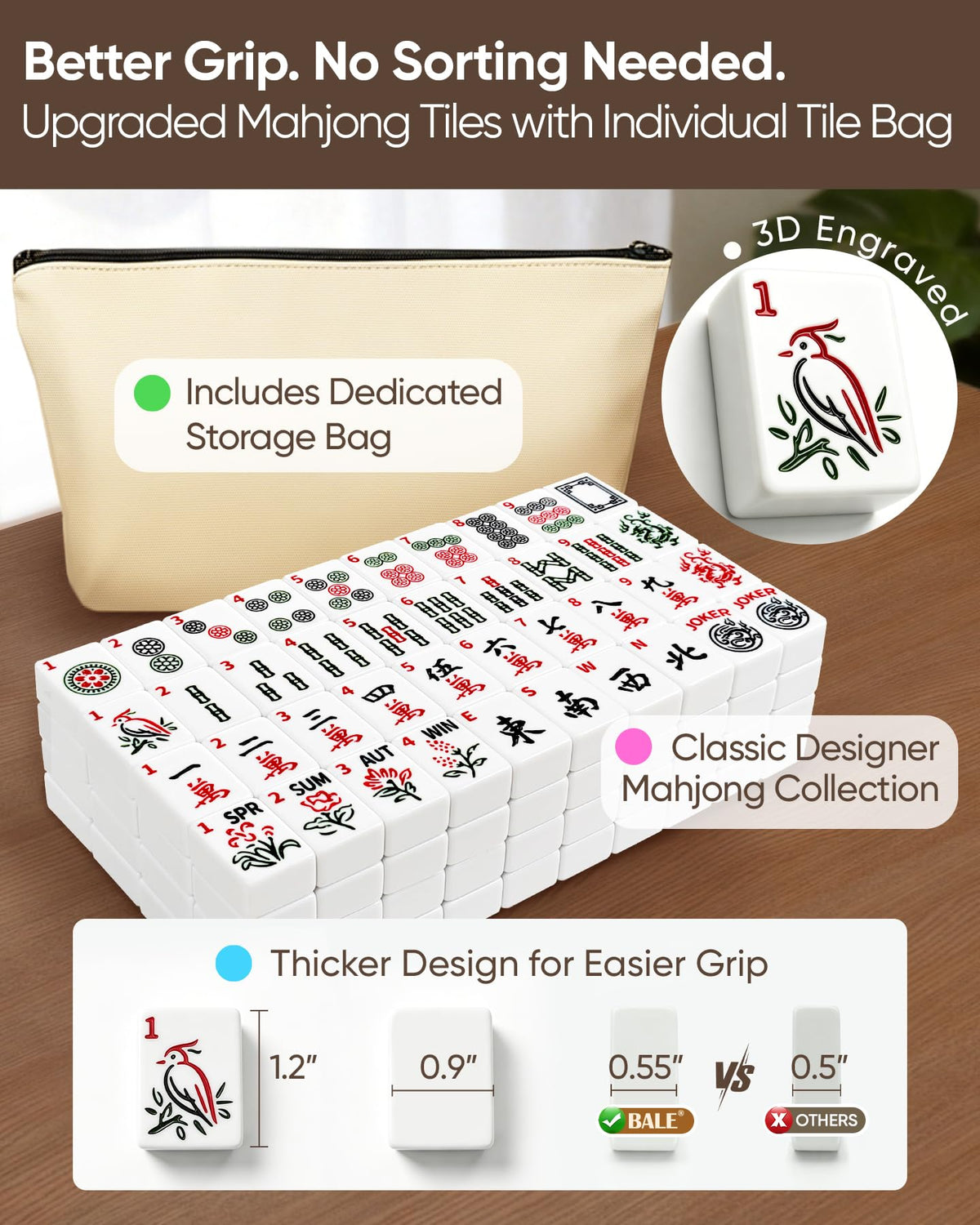 American Mahjong Tile Set with Game Accessories X480