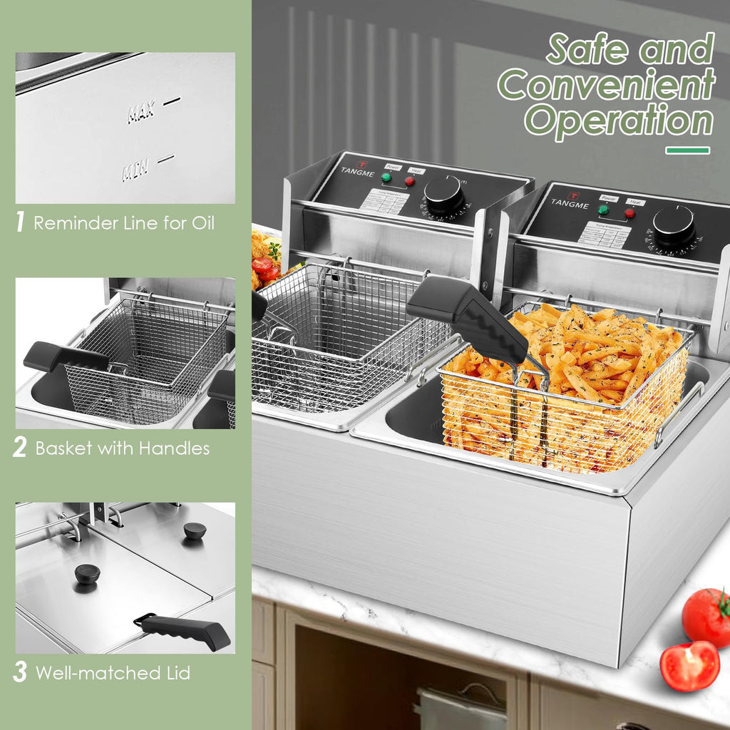 Commercial 3400W Electric Deep Fryer with 2x6.35QT Baskets U434116