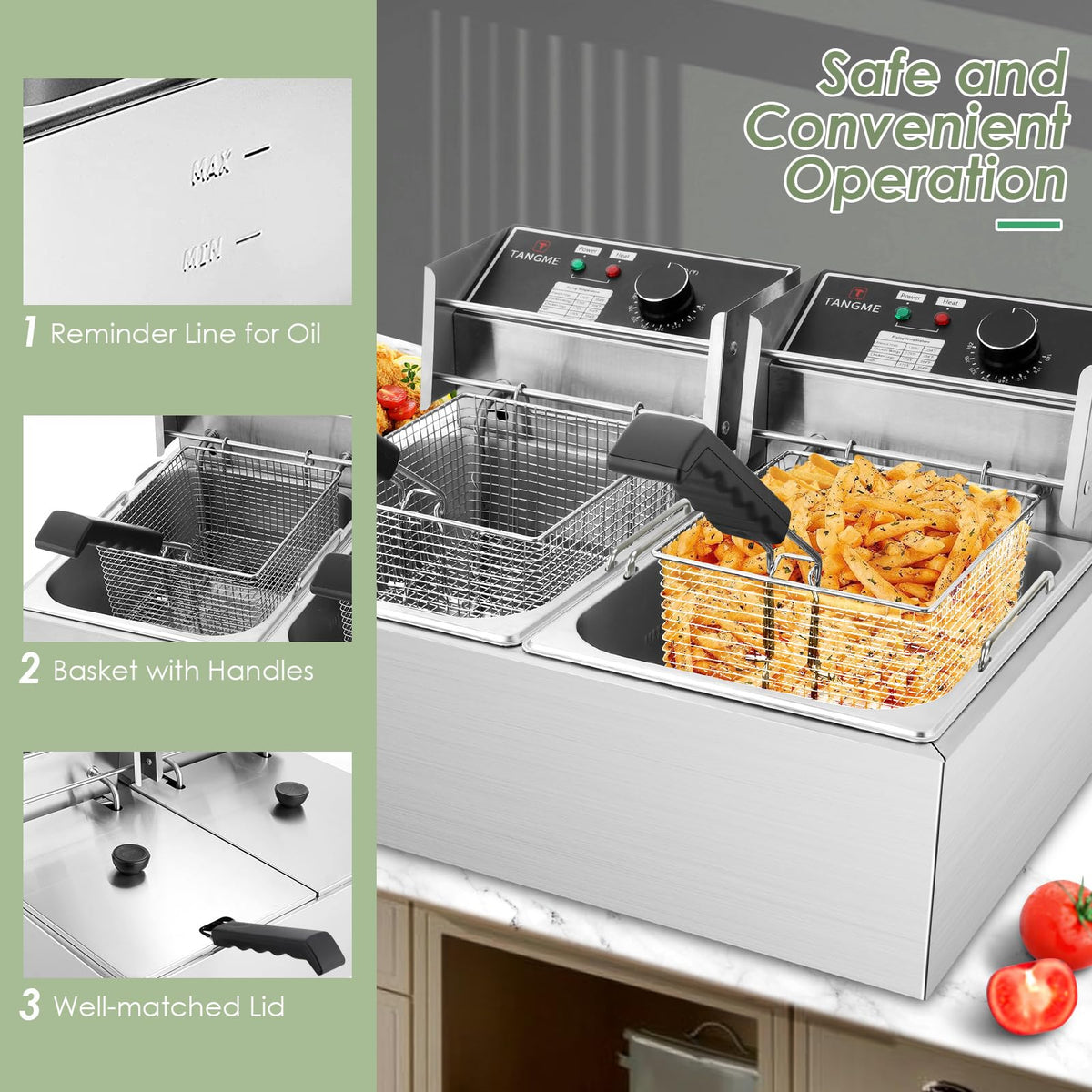 Commercial 3400W Electric Deep Fryer with 2x6.35QT Baskets U434116