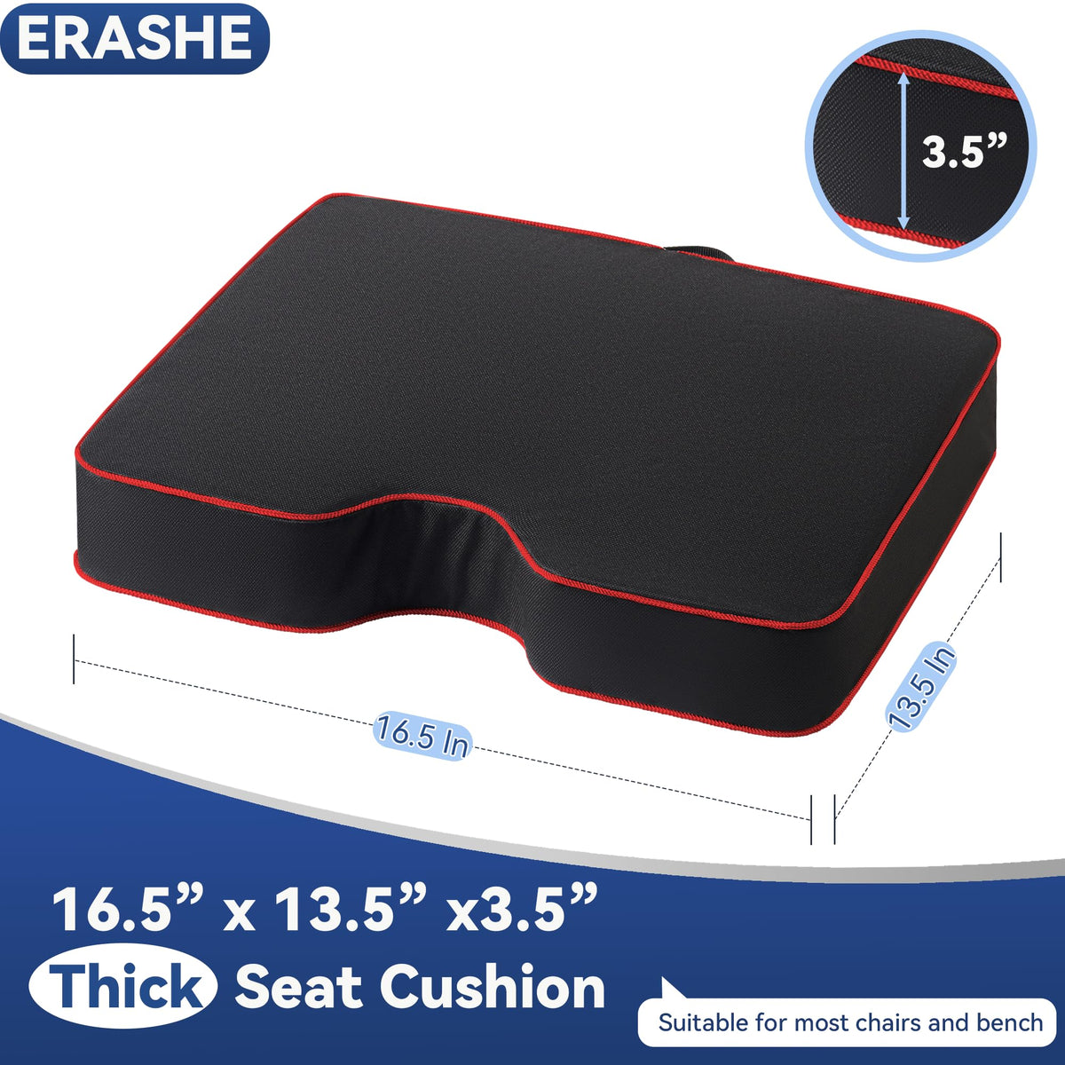 3.5" Extra Thick Resilient Foam Stadium Seat Cushion 2Pcs Red J456