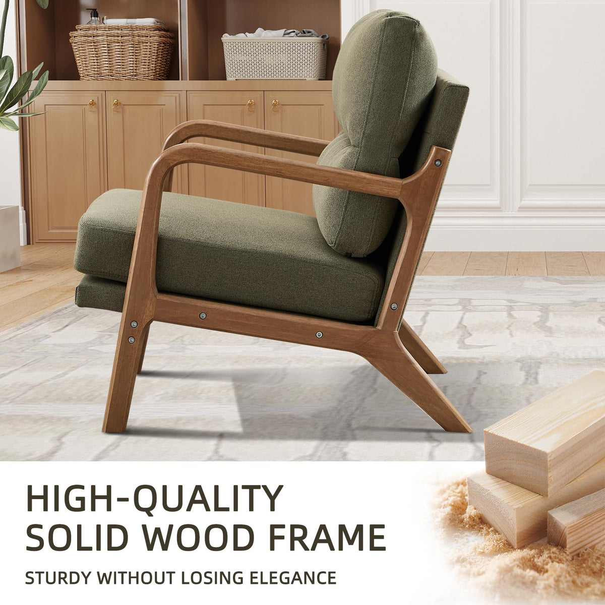 Mid Century Modern Linen Accent Chair Set of 2 F3477