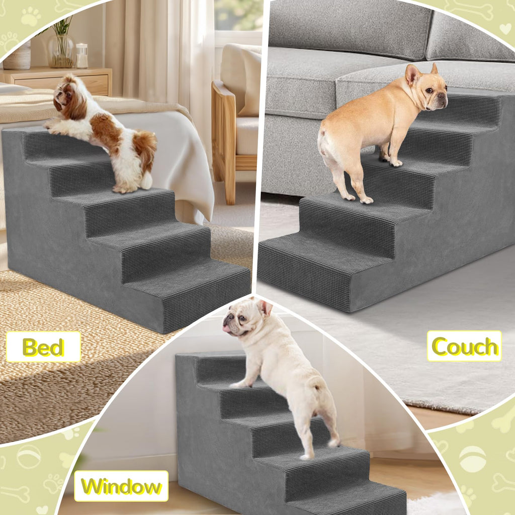 23”H Grey 5 Steps Non-Slip Foam Pet Stairs R93235
