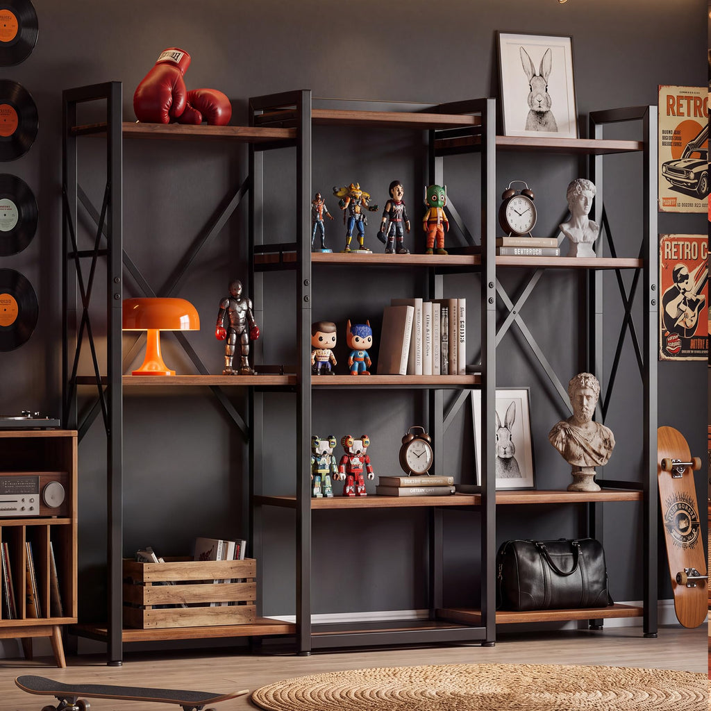 5-Tier Rustic Brown Bookshelf with Metal Frame Q200160