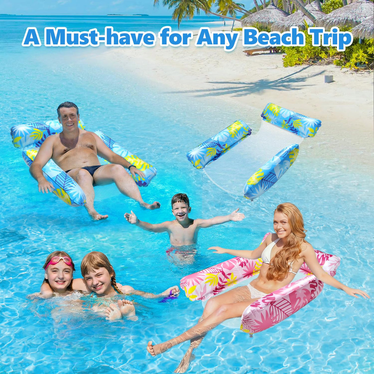 2 Pack Inflatable Pool Floats with Drink Holders and Air Pump T5810