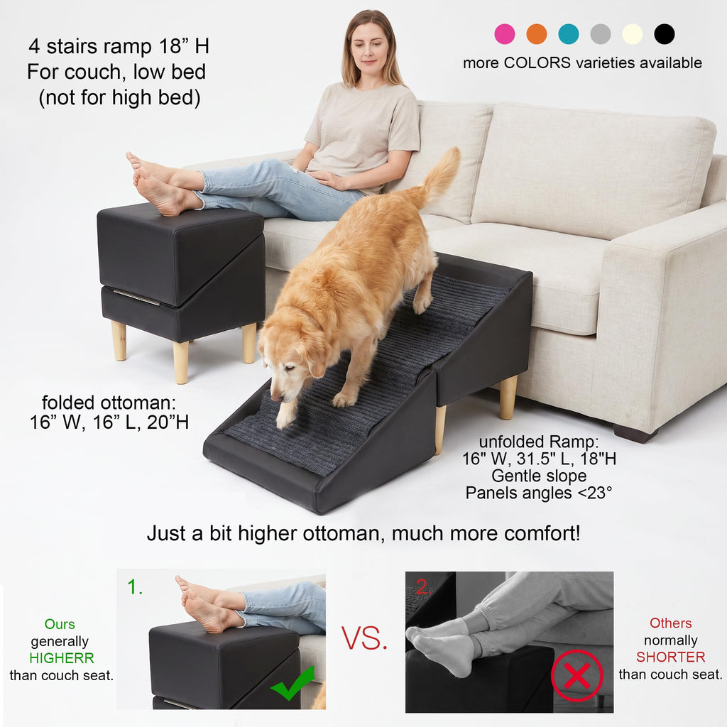 Foldable Dog Cat Stair Ramp Solid Wood Ottoman 18in H L631