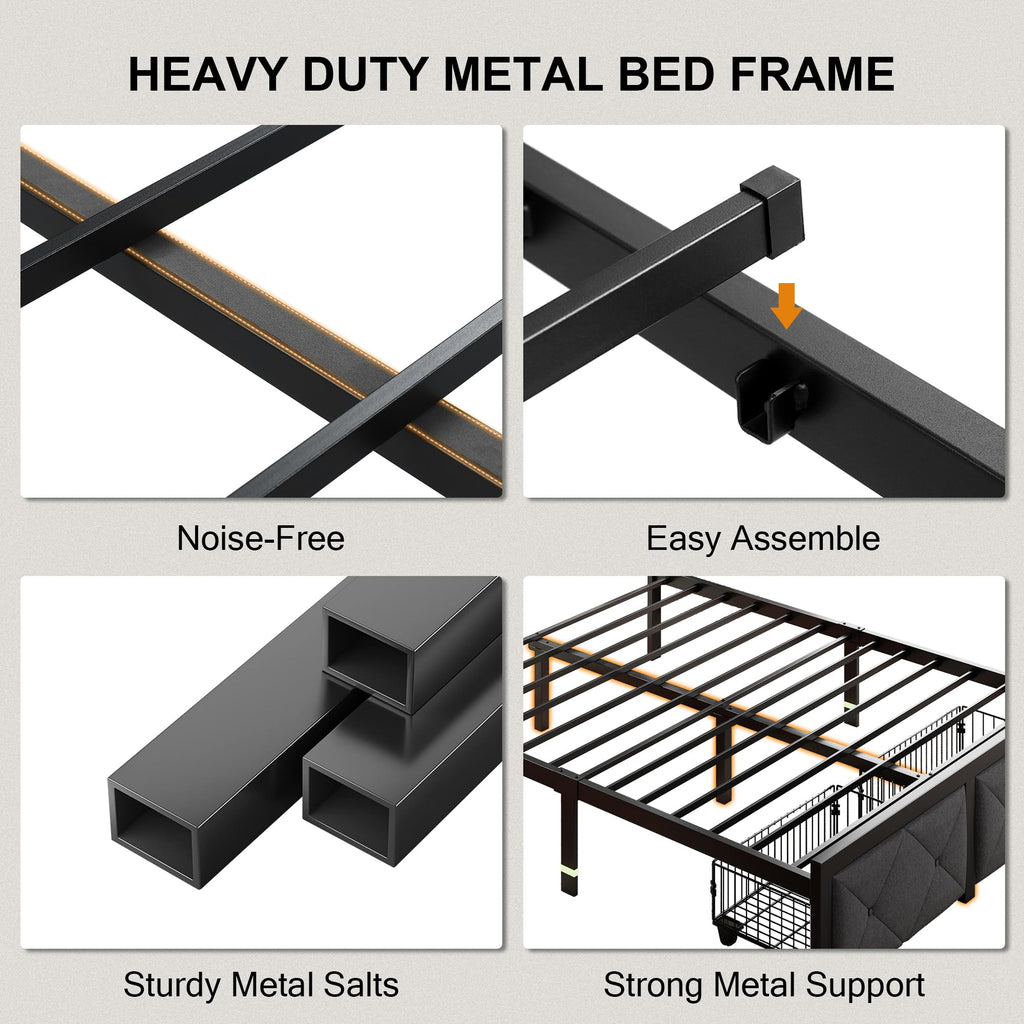 King Size Metal Platform Bed Frame with 2 Storage Drawers O292